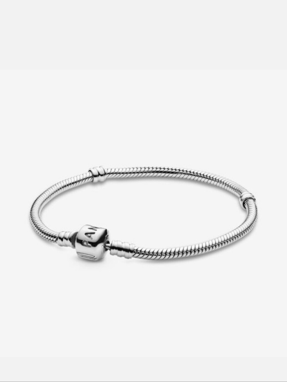 New Pandora Moments Silver Snake Chain Charm Bracelet with Barrel Clasp